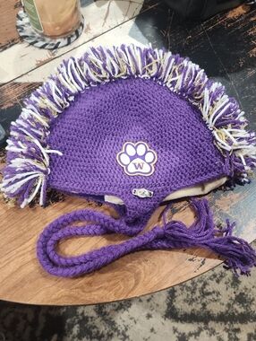 Washington Huskies Handmade crochet beanie with a white, gold, Purple mohawk!
